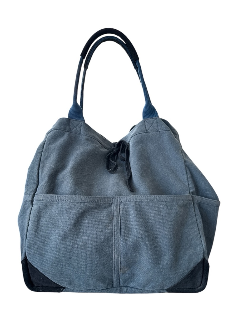 Travaux En Cours Pacific Large Blue Canvas Tote Bag Leather Trim France